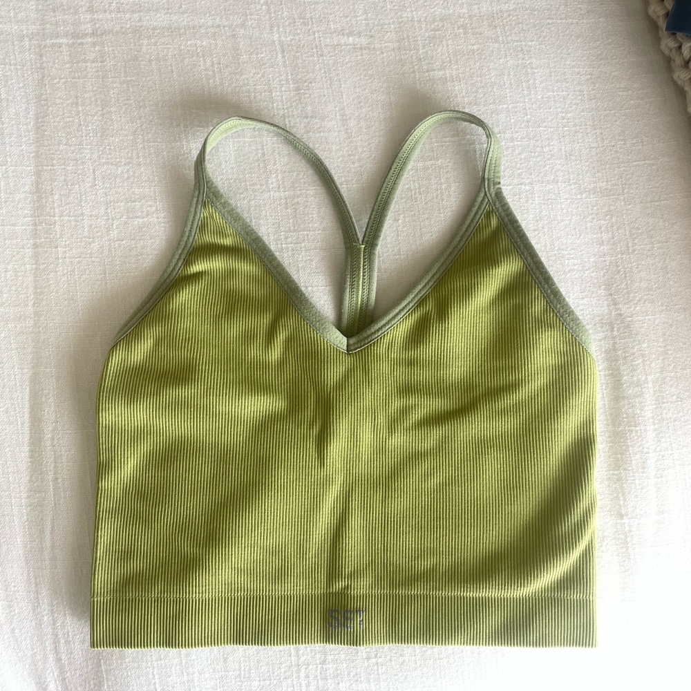 Set Active Ribbed V Top - lime green